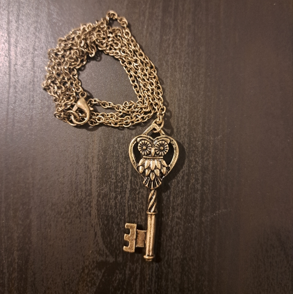 Vintage Owl Key Charm Necklace